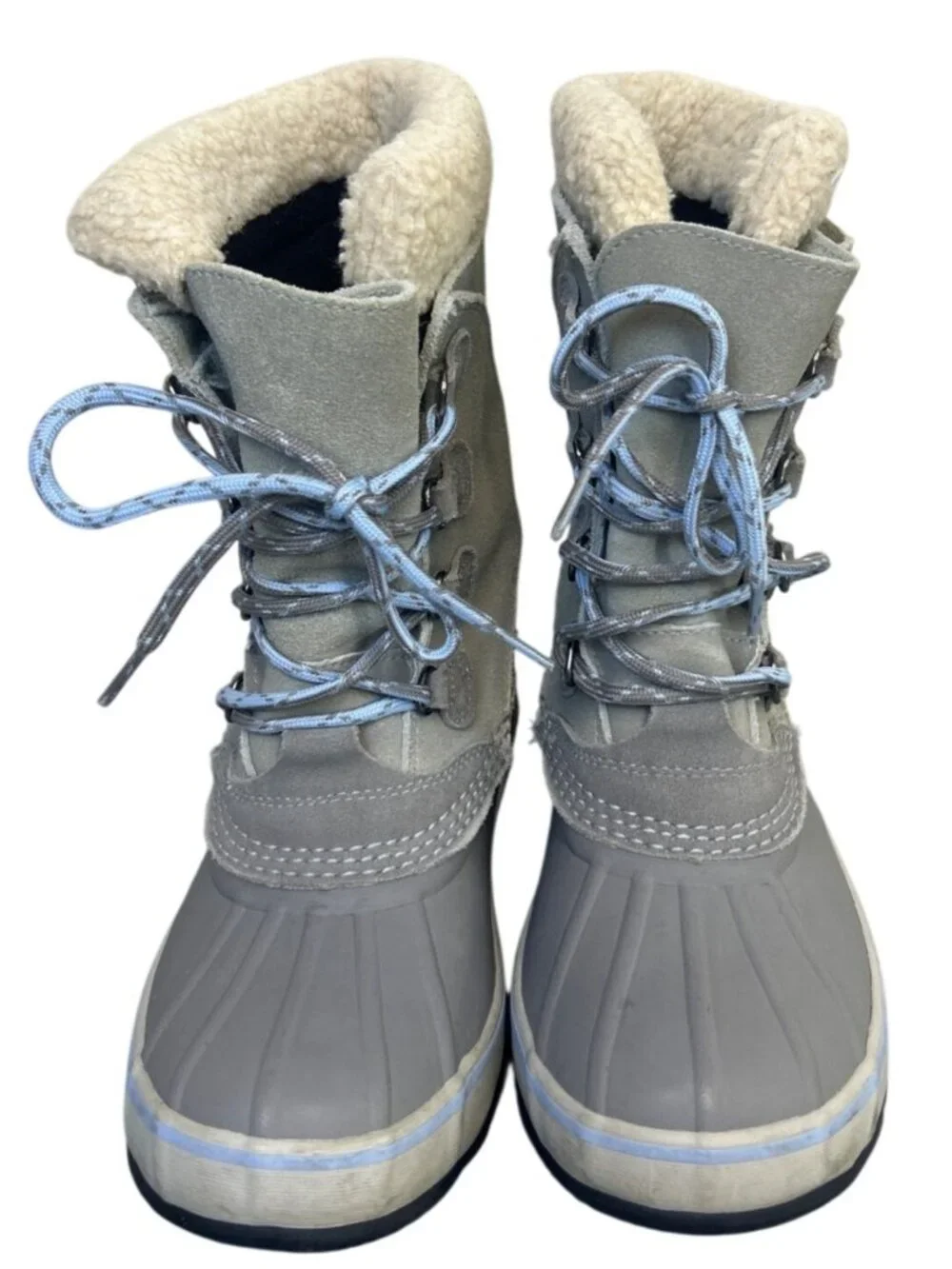 L.L.Bean Women's 7M Winter Duck Boots Gray Suede Waterproof Sherpa Lined Outdoor